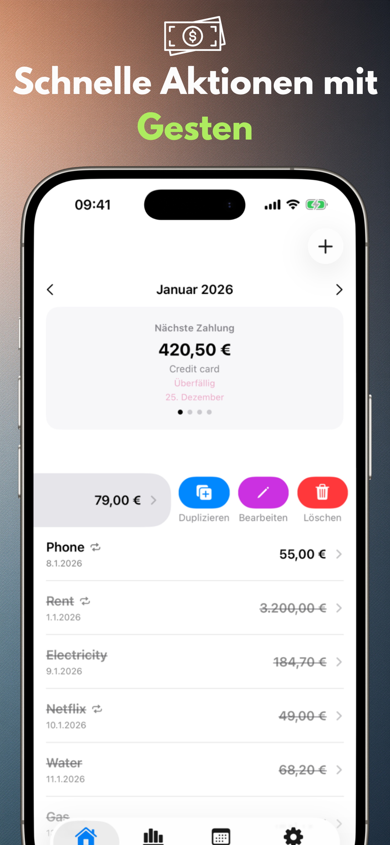 Schnelle Aktionen mit Gesten